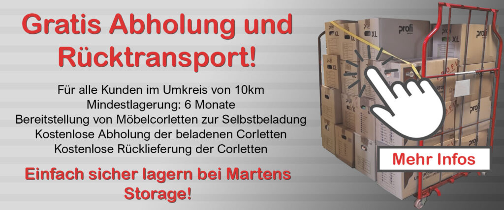 Klickbarer Banner zum Angebot für kostenlose Abholung und Rücklieferung von Lagergut